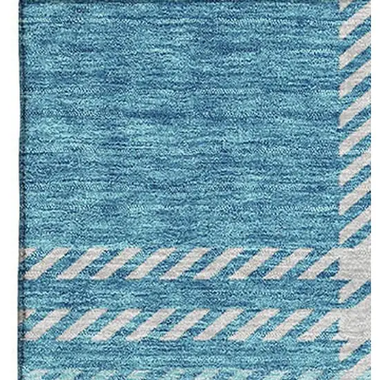 Teal Beige And Gray Plaid Washable Area Rug With UV Protection Photo 2