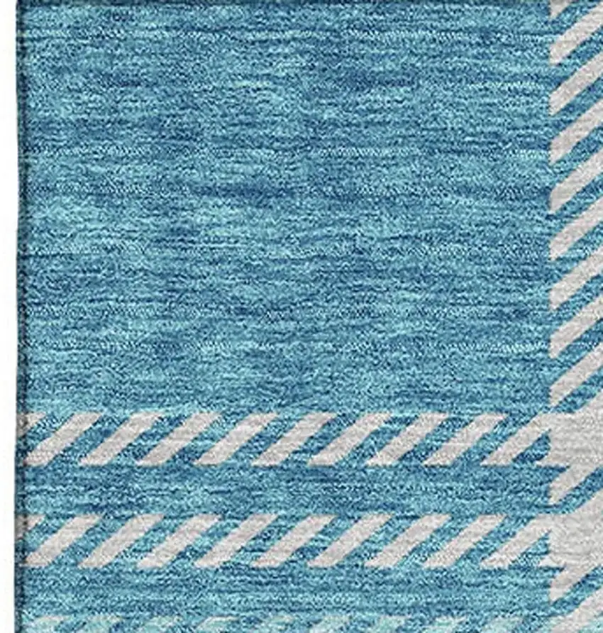 Teal Beige And Gray Plaid Washable Area Rug With UV Protection Photo 2