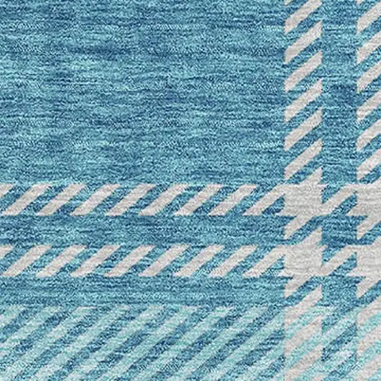 Teal Beige And Gray Plaid Washable Area Rug With UV Protection Photo 2