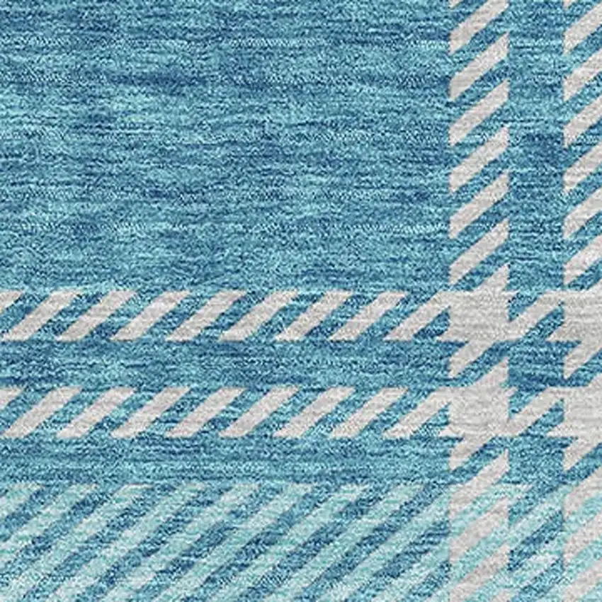 Teal Beige And Gray Plaid Washable Area Rug With UV Protection Photo 2