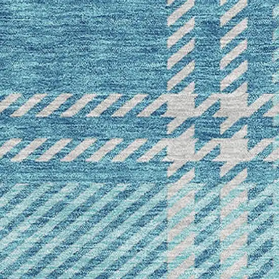 Teal Beige And Gray Plaid Washable Area Rug With UV Protection Photo 2