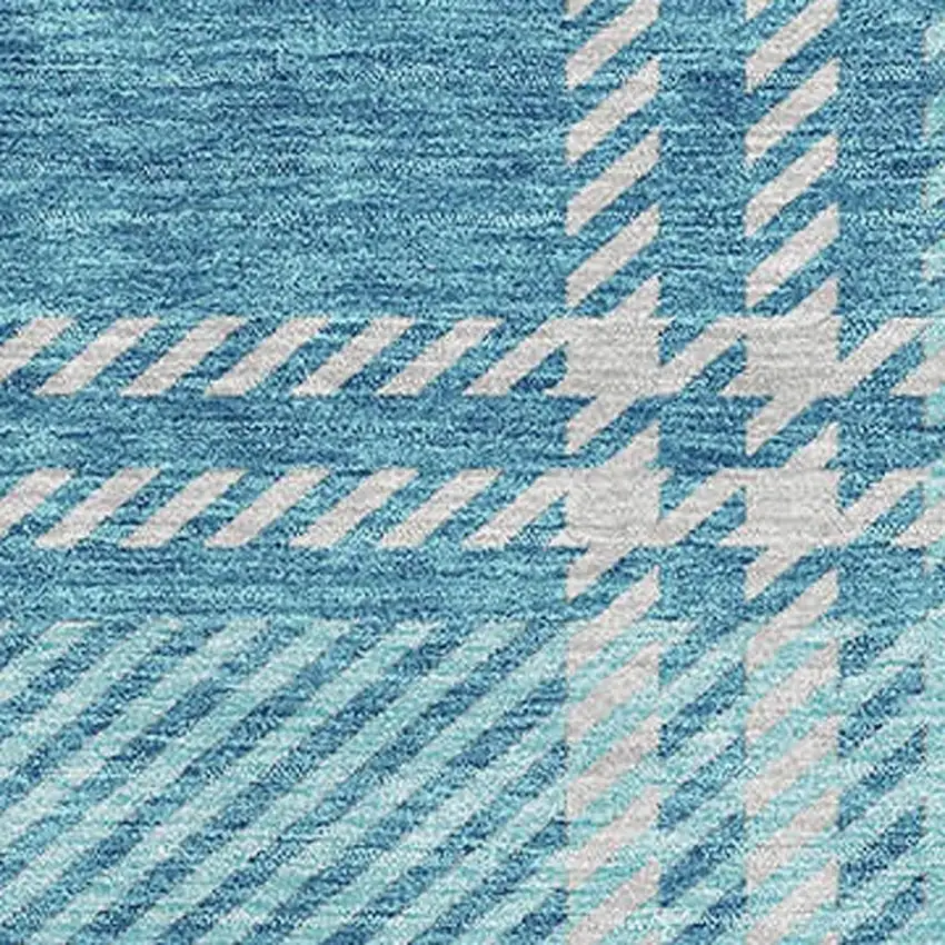 Teal Beige And Gray Plaid Washable Area Rug With UV Protection Photo 2
