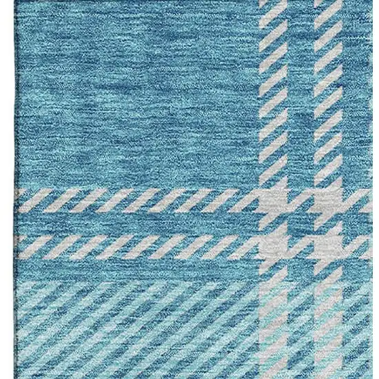 Teal Beige And Gray Plaid Washable Area Rug With UV Protection Photo 3