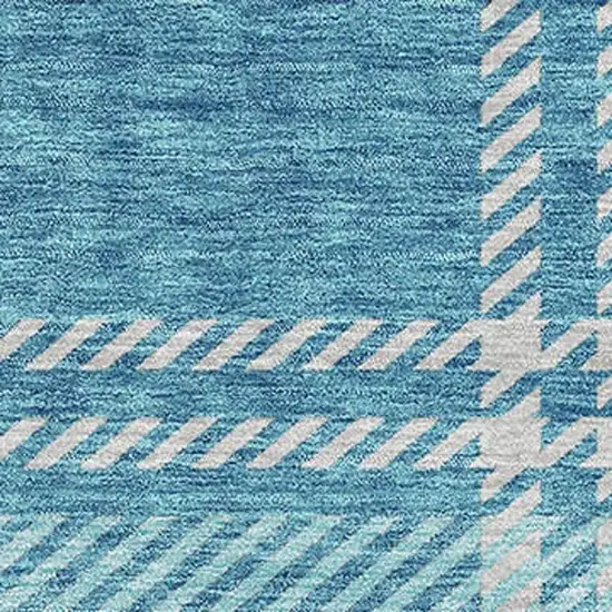 Teal Beige And Gray Plaid Washable Area Rug With UV Protection Photo 2