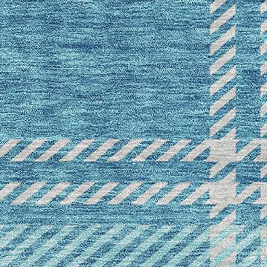 Teal Beige And Gray Plaid Washable Area Rug With UV Protection Photo 2