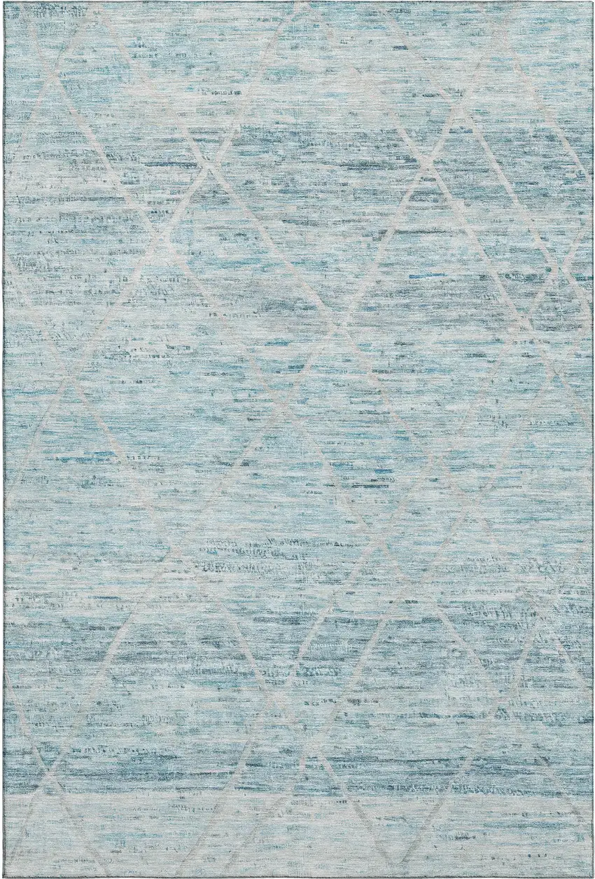 Teal Beige And Ivory Abstract Geometric Washable Area Rug With UV Protection Photo 1
