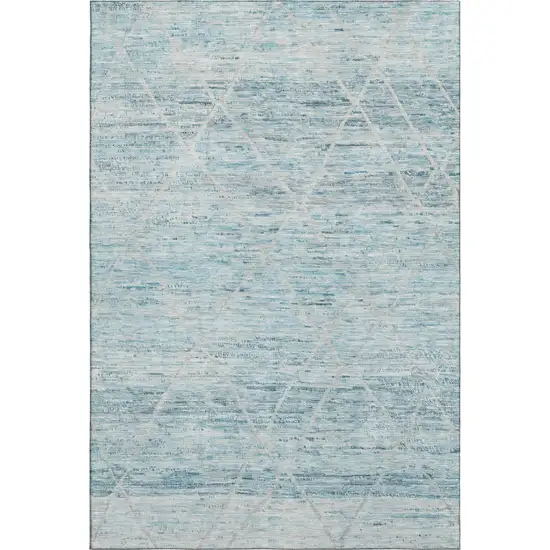 Teal Beige And Ivory Abstract Geometric Washable Area Rug With UV Protection Photo 1