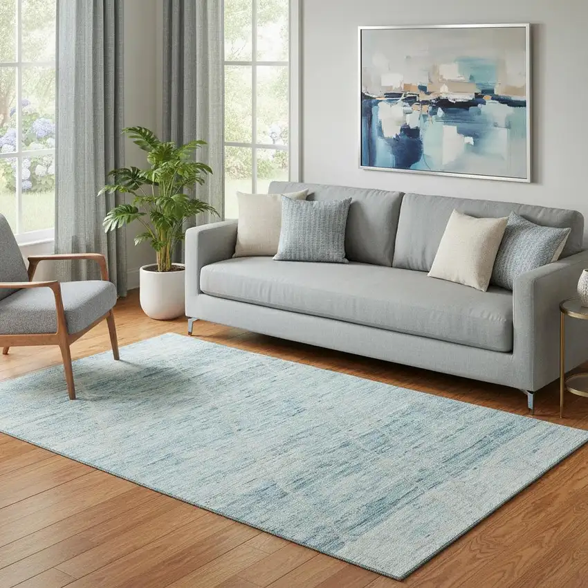 Teal Beige And Ivory Abstract Geometric Washable Area Rug With UV Protection Photo 2