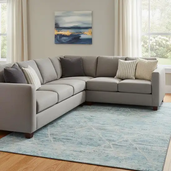 Teal Beige And Ivory Abstract Geometric Washable Area Rug With UV Protection Photo 2