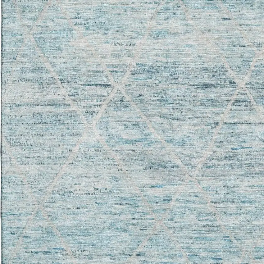Teal Beige And Ivory Abstract Geometric Washable Area Rug With UV Protection Photo 2