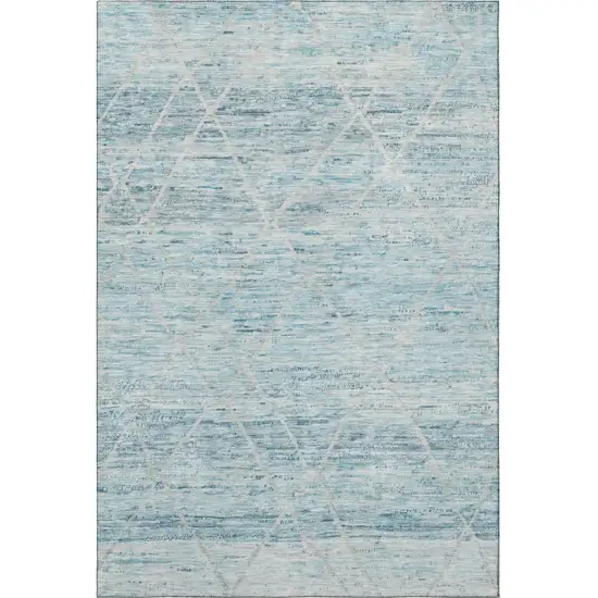 Teal Beige And Ivory Abstract Geometric Washable Area Rug With UV Protection Photo 3
