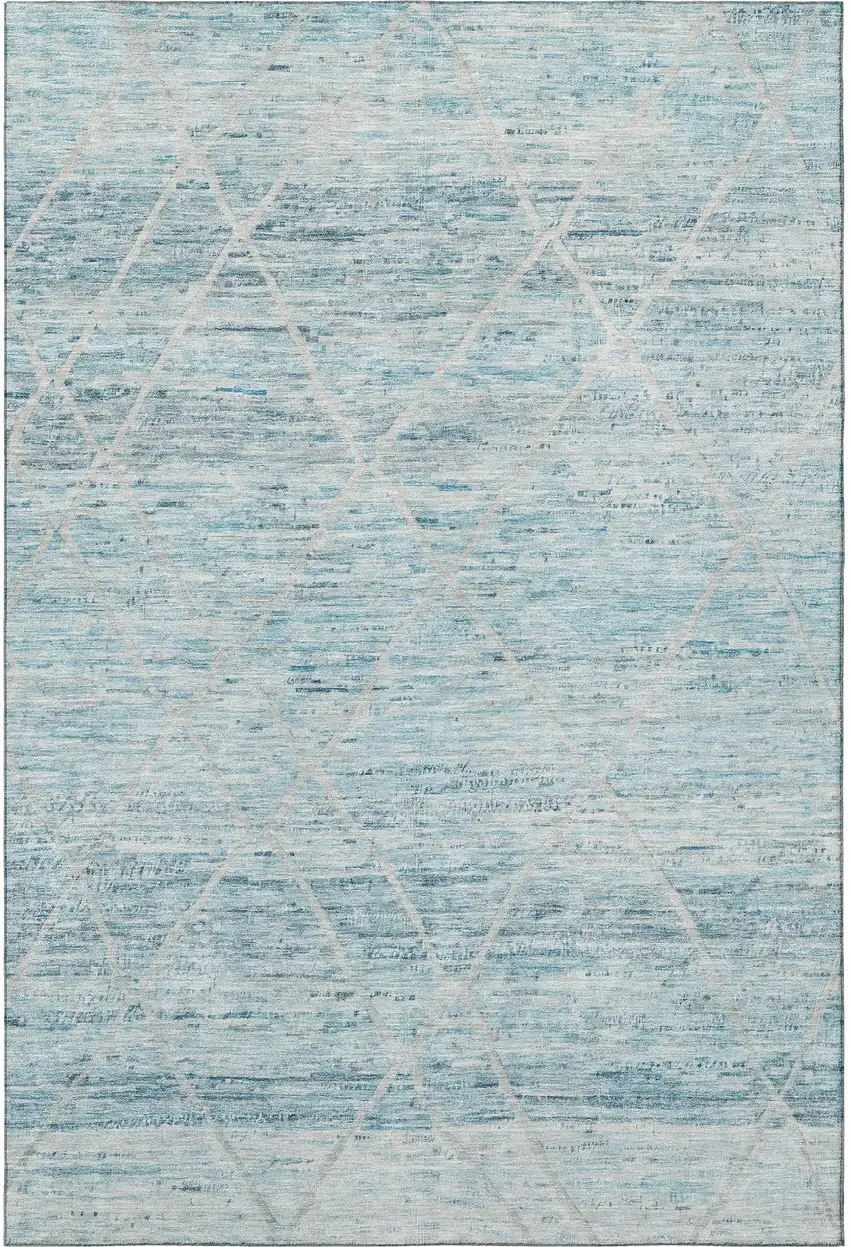 Teal Beige And Ivory Abstract Geometric Washable Area Rug With UV Protection Photo 3