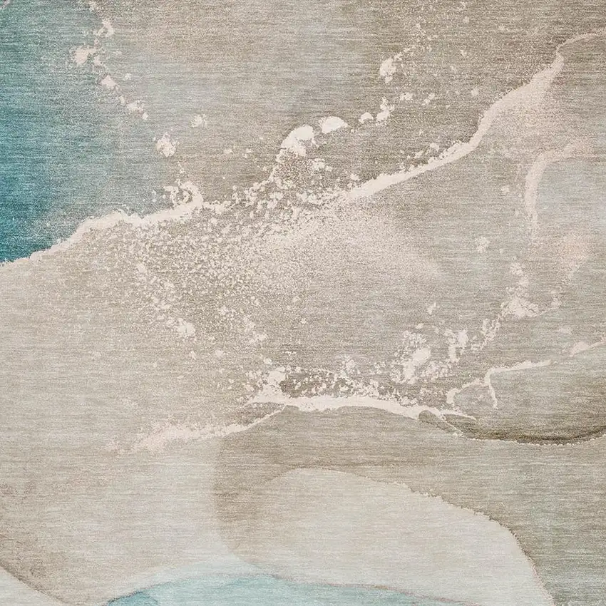 Teal Beige And Ivory Abstract Washable Area Rug With UV Protection Photo 3