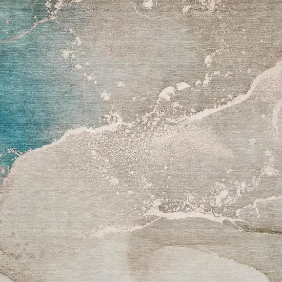 Teal Beige And Ivory Abstract Washable Area Rug With UV Protection Photo 3