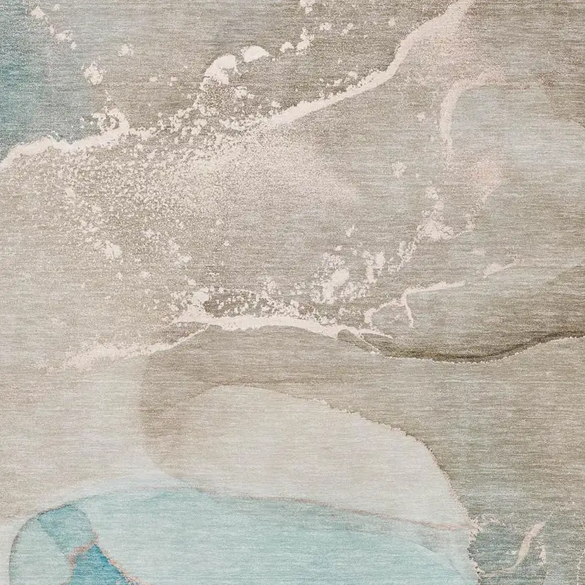 Teal Beige And Ivory Abstract Washable Area Rug With UV Protection Photo 3