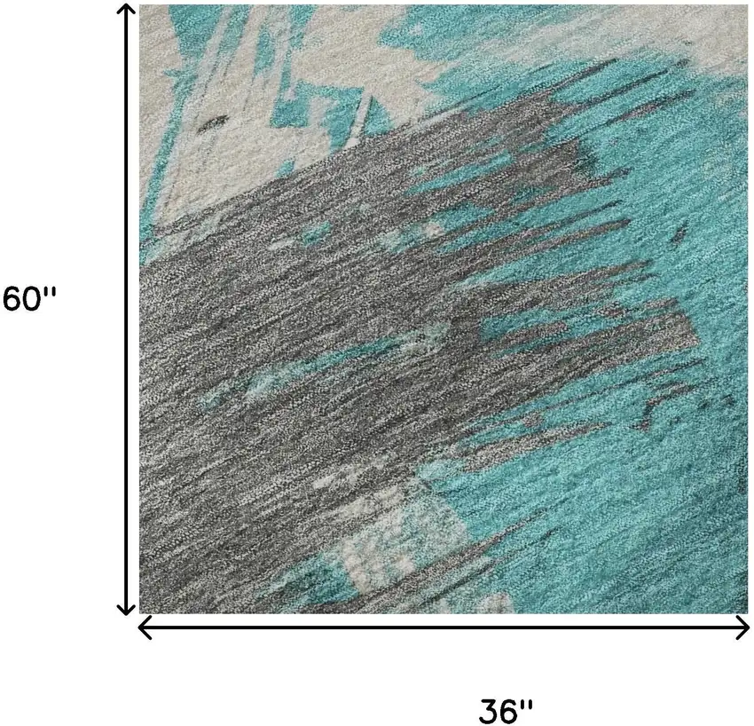 Teal Beige And Ivory Abstract Washable Area Rug With UV Protection Photo 9