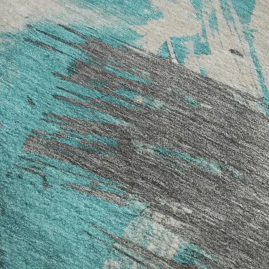 Teal Beige And Ivory Abstract Washable Area Rug With UV Protection Photo 2