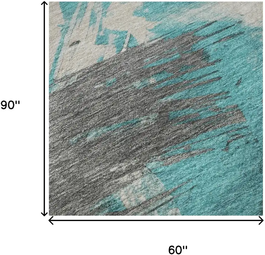 Teal Beige And Ivory Abstract Washable Area Rug With UV Protection Photo 8