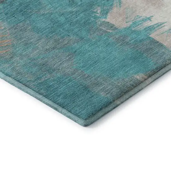 Teal Beige And Ivory Abstract Washable Area Rug With UV Protection Photo 6