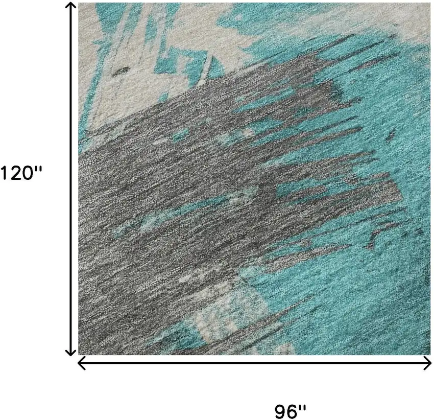 Teal Beige And Ivory Abstract Washable Area Rug With UV Protection Photo 8