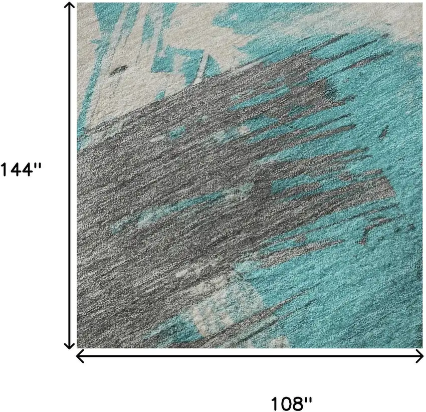 Teal Beige And Ivory Abstract Washable Area Rug With UV Protection Photo 8