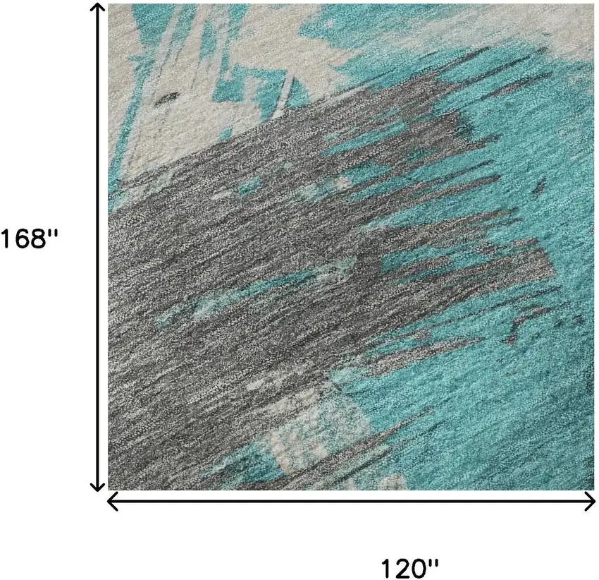 Teal Beige And Ivory Abstract Washable Area Rug With UV Protection Photo 8