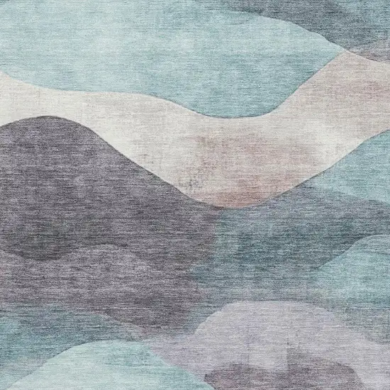 Teal Beige And Ivory Abstract Washable Area Rug With UV Protection Photo 3