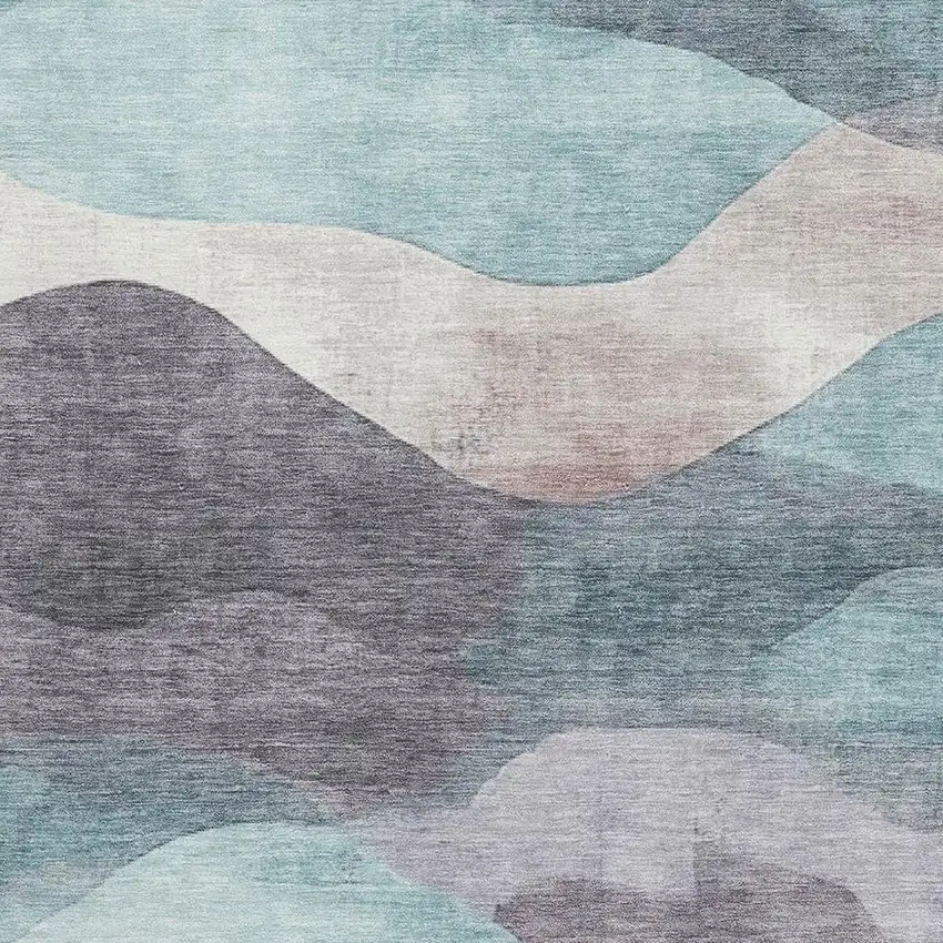 Teal Beige And Ivory Abstract Washable Area Rug With UV Protection Photo 3