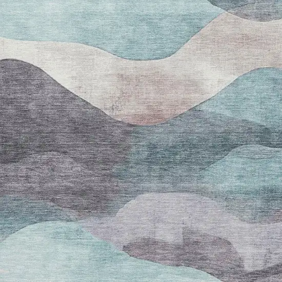 Teal Beige And Ivory Abstract Washable Area Rug With UV Protection Photo 3