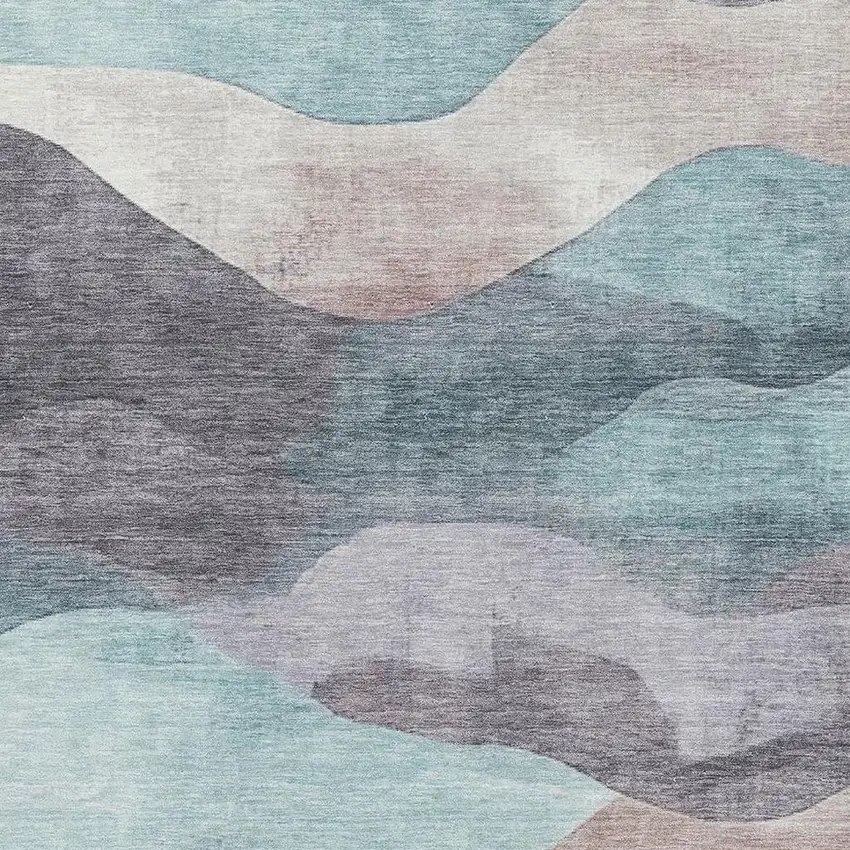 Teal Beige And Ivory Abstract Washable Area Rug With UV Protection Photo 3