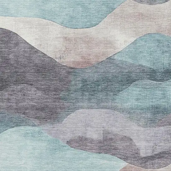 Teal Beige And Ivory Abstract Washable Area Rug With UV Protection Photo 3