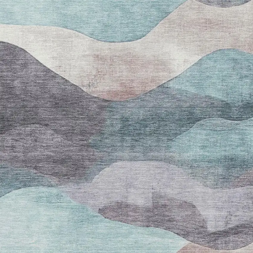 Teal Beige And Ivory Abstract Washable Area Rug With UV Protection Photo 3