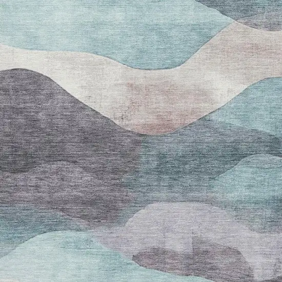 Teal Beige And Ivory Abstract Washable Area Rug With UV Protection Photo 3