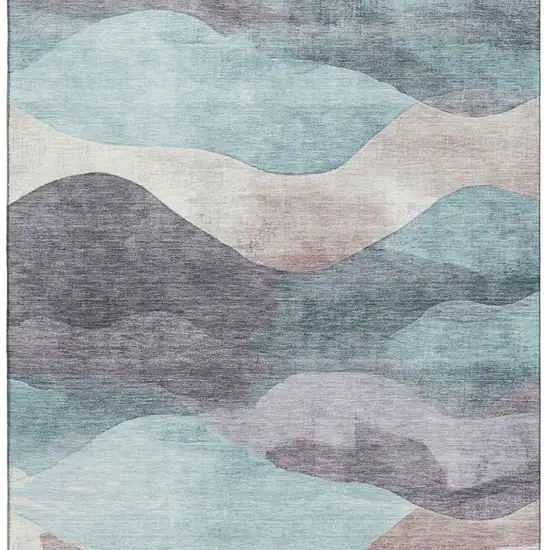 Teal Beige And Ivory Abstract Washable Area Rug With UV Protection Photo 4
