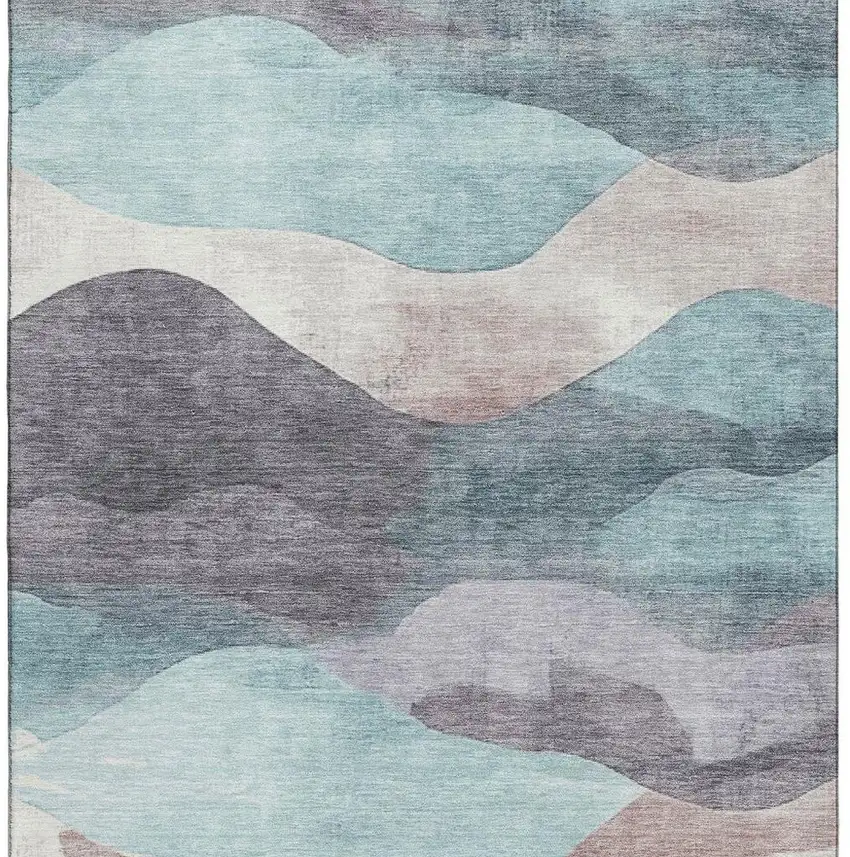 Teal Beige And Ivory Abstract Washable Area Rug With UV Protection Photo 4