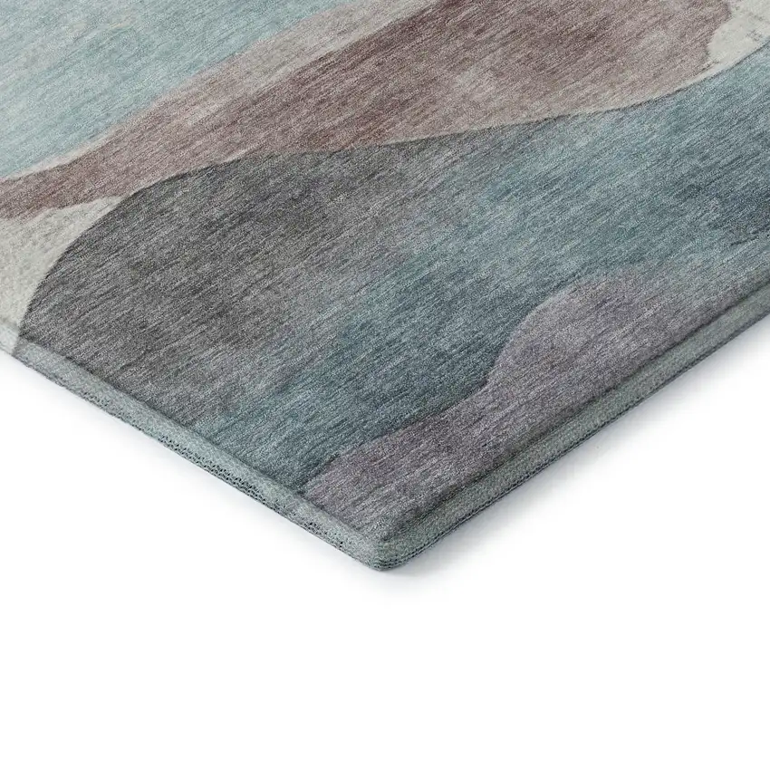 Teal Beige And Ivory Abstract Washable Area Rug With UV Protection Photo 8