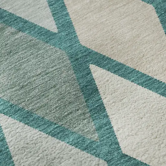 Teal Beige And Ivory Geometric Washable Area Rug With UV Protection Photo 9