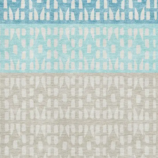 Teal Beige And Ivory Geometric Washable Area Rug With UV Protection Photo 2