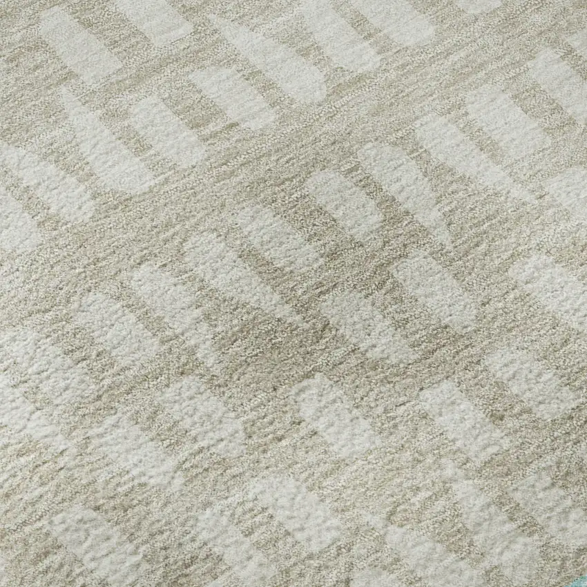 Teal Beige And Ivory Geometric Washable Area Rug With UV Protection Photo 8