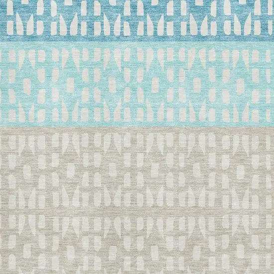 Teal Beige And Ivory Geometric Washable Area Rug With UV Protection Photo 2