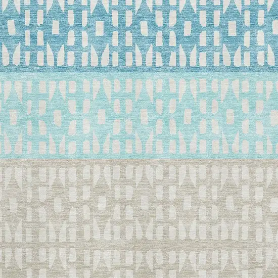 Teal Beige And Ivory Geometric Washable Area Rug With UV Protection Photo 2