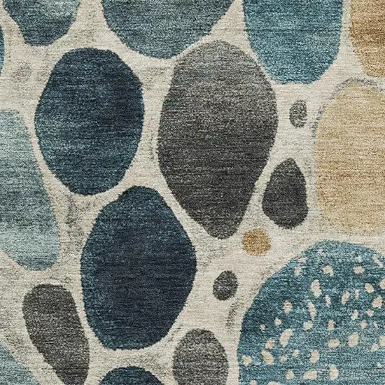 Teal Beige And Ivory Geometric Washable Area Rug With UV Protection Photo 3