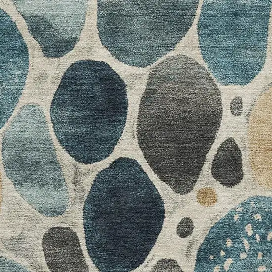 Teal Beige And Ivory Geometric Washable Area Rug With UV Protection Photo 3