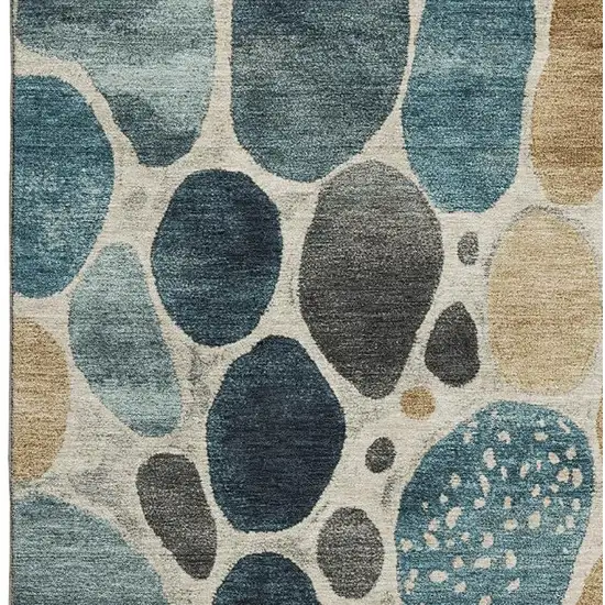 Teal Beige And Ivory Geometric Washable Area Rug With UV Protection Photo 4