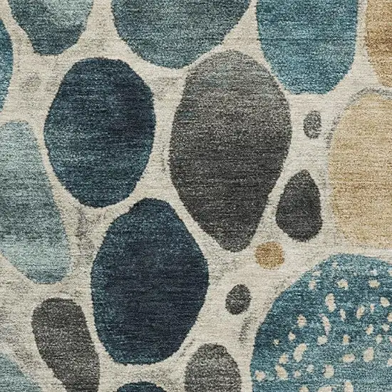 Teal Beige And Ivory Geometric Washable Area Rug With UV Protection Photo 3