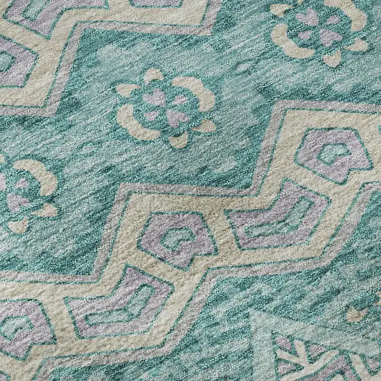 Teal Beige And Ivory Moroccan Washable Area Rug With UV Protection Photo 9