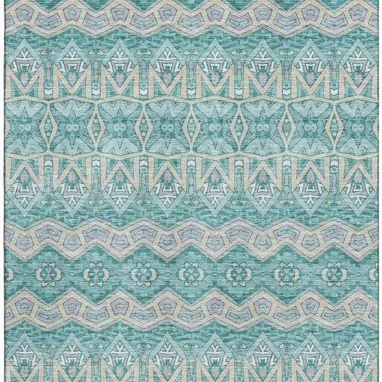 Teal Beige And Ivory Moroccan Washable Area Rug With UV Protection Photo 3