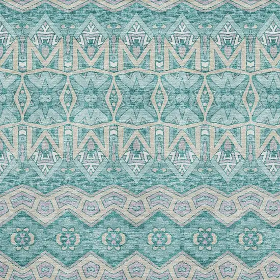 Teal Beige And Ivory Moroccan Washable Area Rug With UV Protection Photo 3