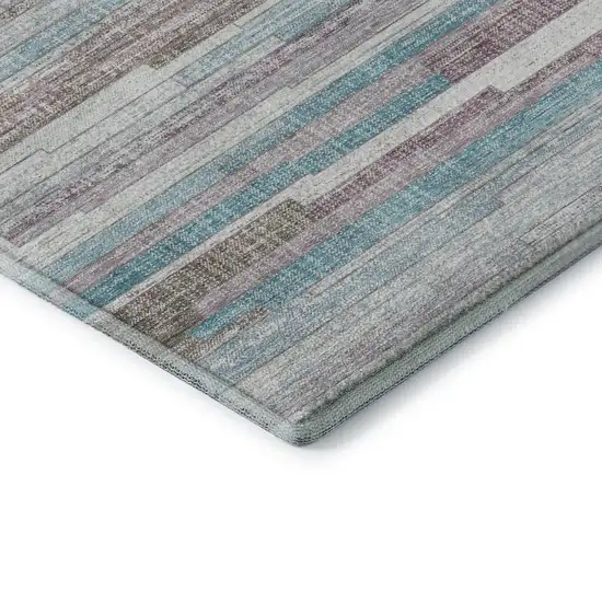Teal Beige And Ivory Striped Washable Area Rug With UV Protection Photo 8
