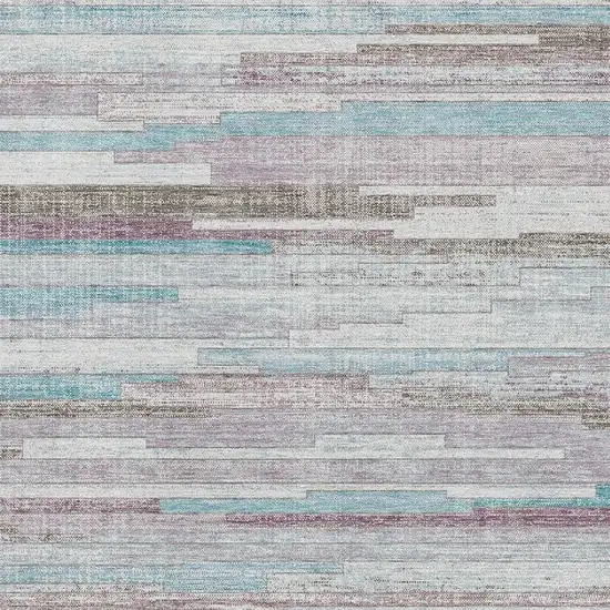 Teal Beige And Ivory Striped Washable Area Rug With UV Protection Photo 3